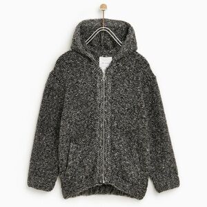 ZARA KIDS Girl dark gray knitted full zip hooded sweater/Jacket size‎ 9/10